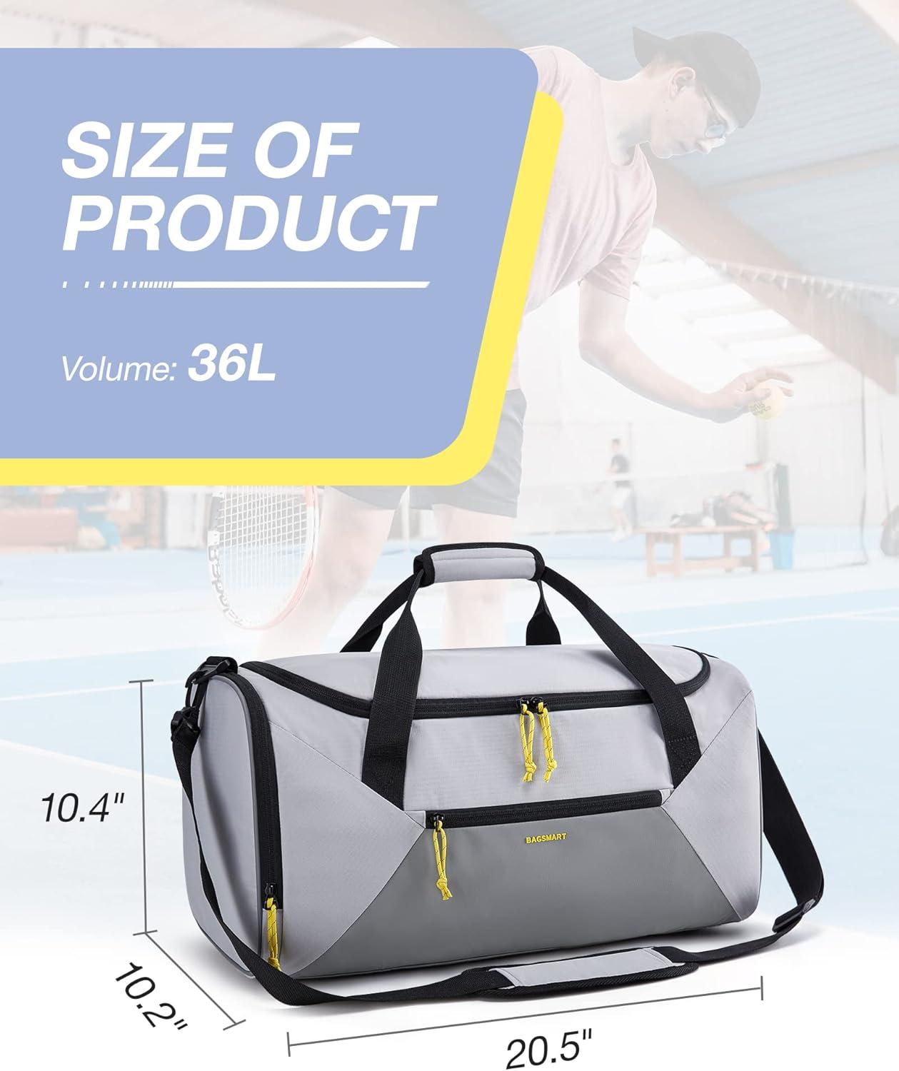 imageBAGSMART Gym Bag for Women Men 36L Small Sports Bag With Shoe Bag Lightweight Weekender Carry On Duffel Bag Water Resistant Workout Duffel Bags for Traveling Gray