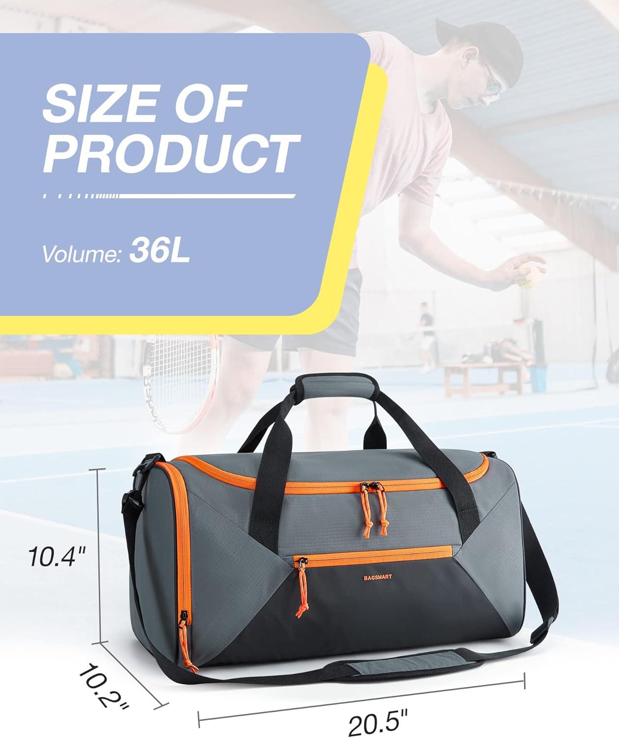 imageBAGSMART Gym Bags for Men 36L Small Sports Bag With Shoe Bag Lightweight Weekender Carry On Duffel Bag Water Resistant Workout Duffel Bags for Traveling Black