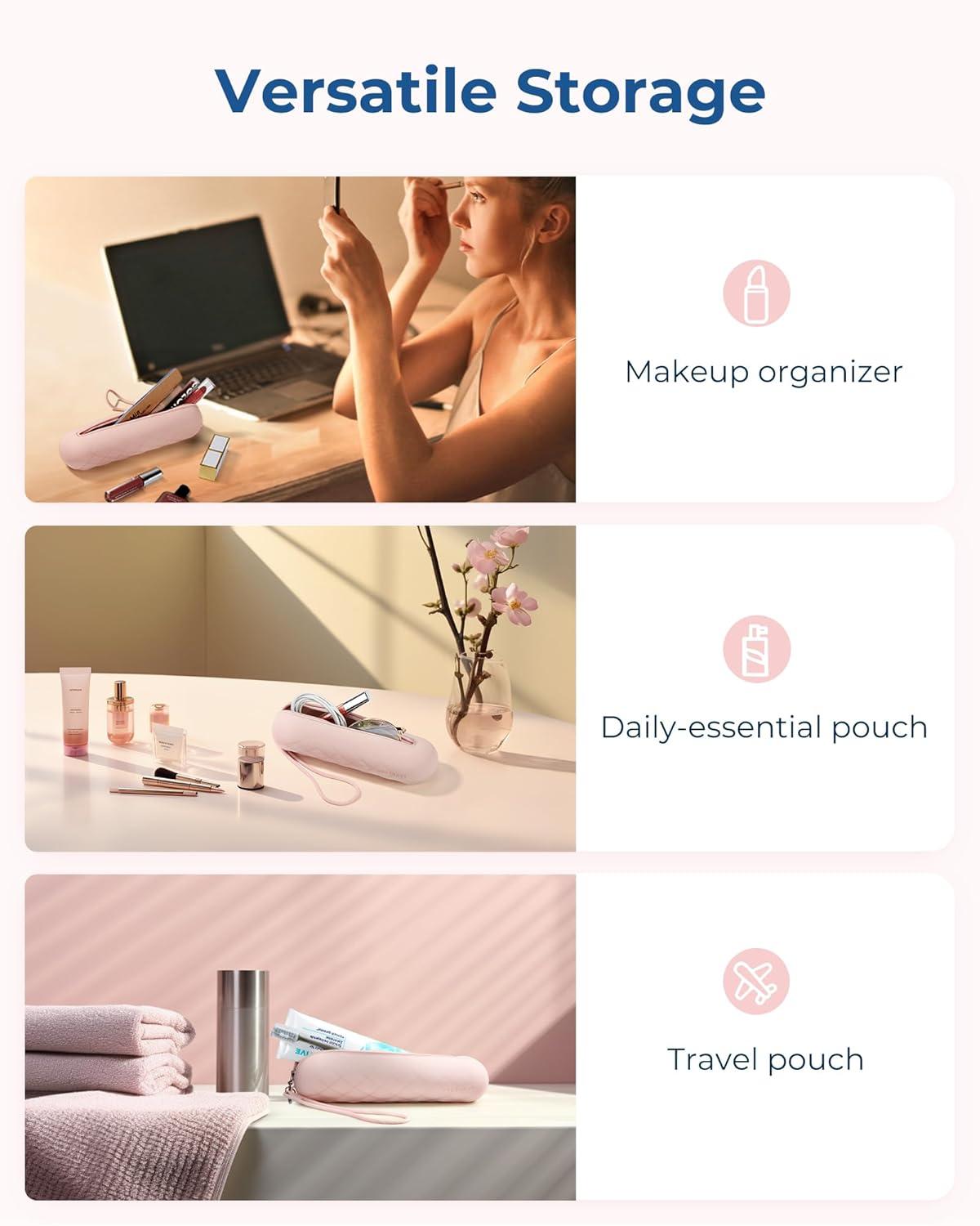 imageBAGSMART Makeup Brush Holder Bag Travel Small Makeup Bag for Purse Make Up Brush Bag Case Cosmetic Bag Silicone Soft Portable Face Brushes Travel Essentials Organizer Holder PinkAPink
