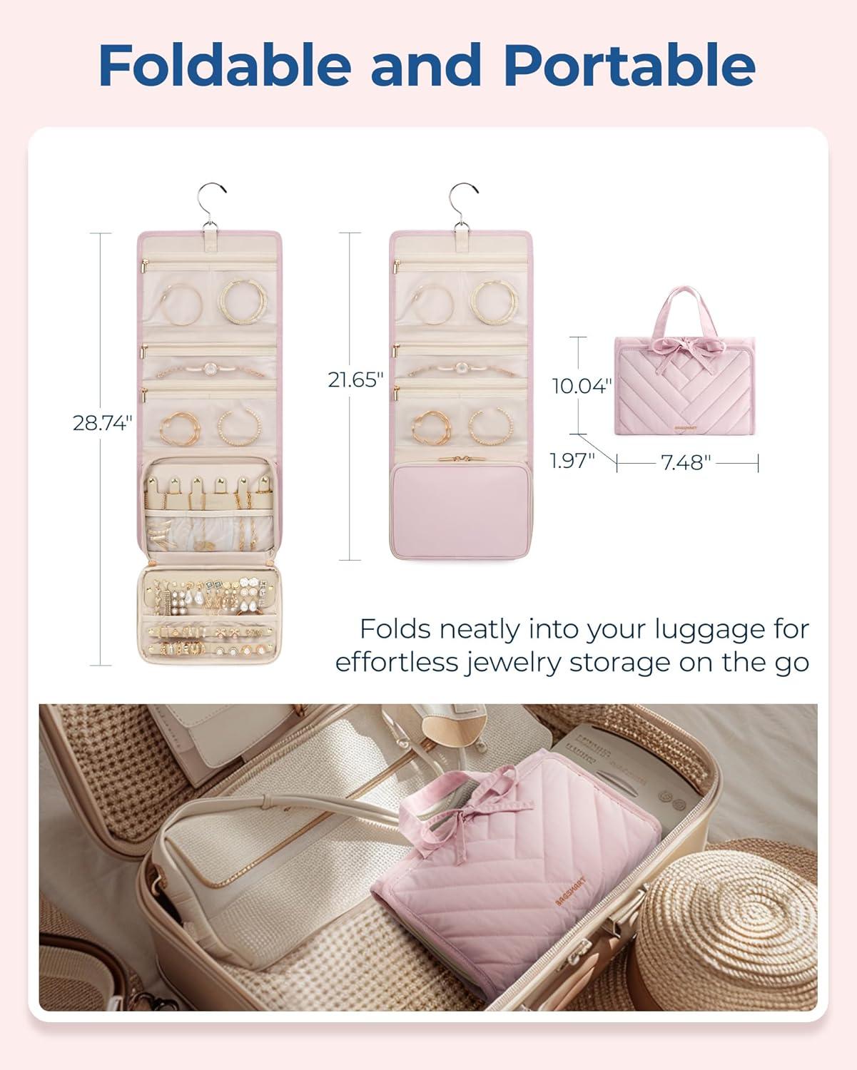 imageBAGSMART Travel Jewelry Case Organizer Large Capacity Foldable Jewelry Roll for Journey Rings Necklaces Earrings Bracelets Fashion Black