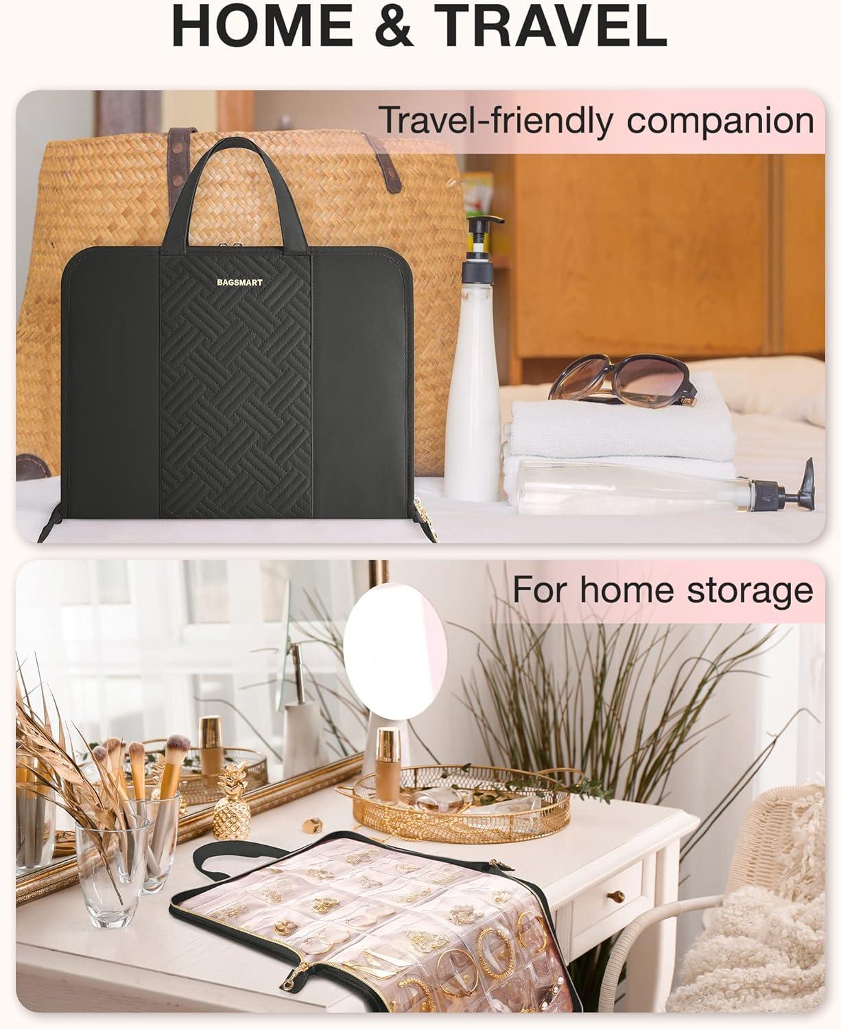 imageBAGSMART Travel Jewelry Organizer Case Portable Jewelry Roll Bag Tanglefree Necklace Storage Foldable Transparent Pockets for Earrings Rings Bracelet Travel Essentials BlackBlack