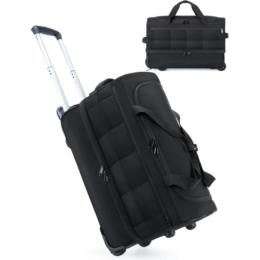 imageBAGSMART 42L Rolling Duffle Bag with Wheels Carry On Bag Duffel Bag for Travel Wet Pocket Duffle Bag with Wheels and Handle BrownABlack