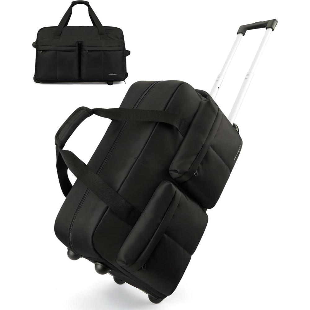 imageBAGSMART 42L Rolling Duffle Bag with Wheels Carry On Bag Duffel Bag for Travel Wet Pocket Duffle Bag with Wheels and Handle BrownBlack