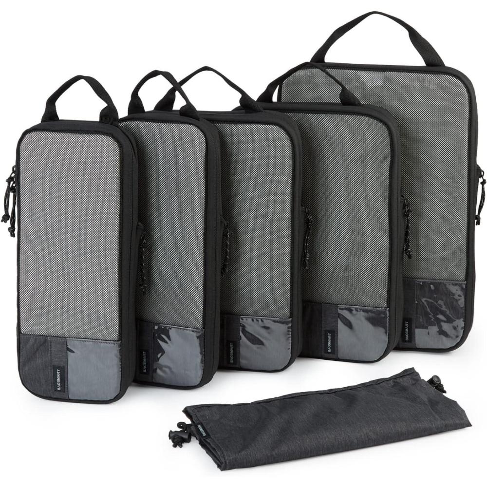 imageBAGSMART 6 Set 4 Set2 Set Compression Packing Cubes for Travel Lightweight Luggage Organizer Bags Durable Space Saver Bags Travel EssentialsBlack