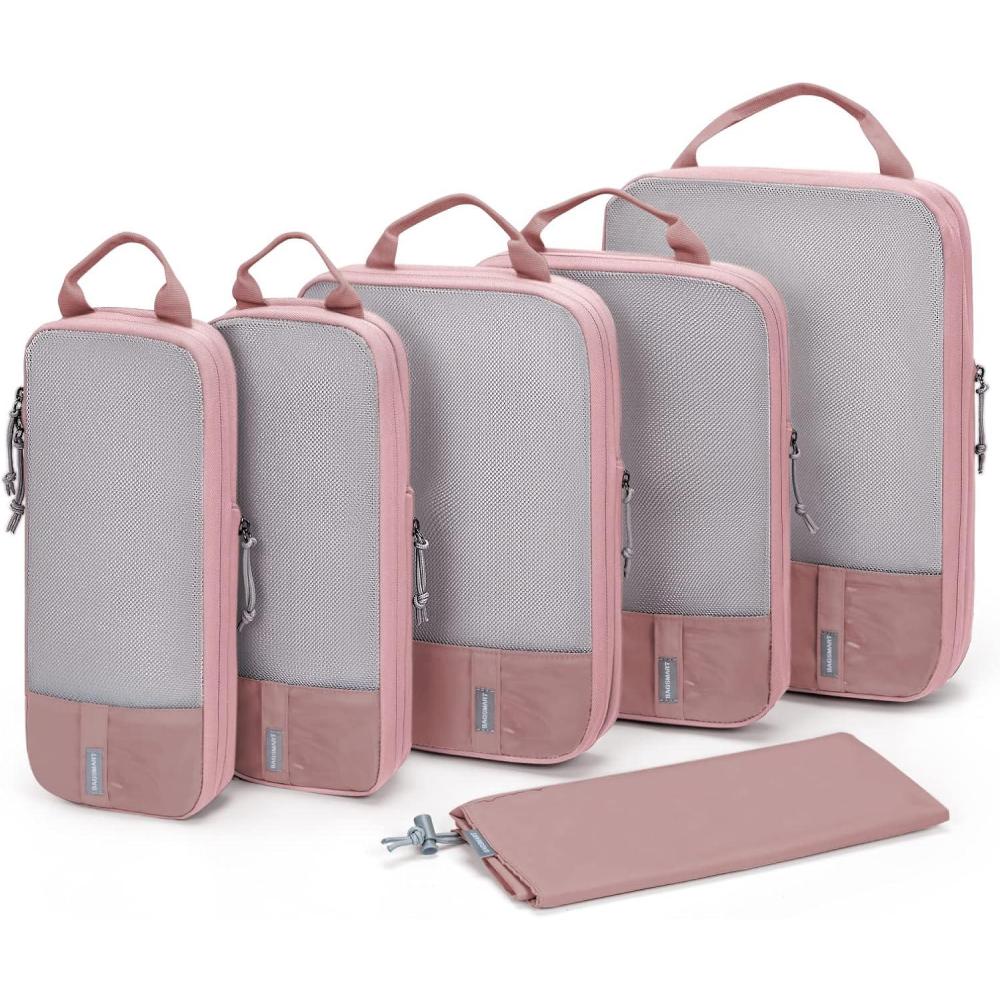 imageBAGSMART 6 Set 4 Set2 Set Compression Packing Cubes for Travel Lightweight Luggage Organizer Bags Durable Space Saver Bags Travel EssentialsBrier Rose