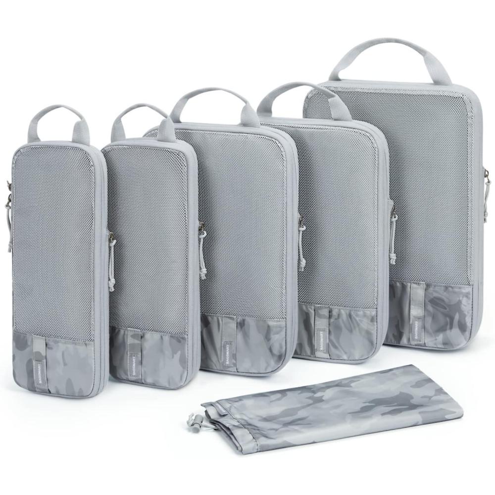 imageBAGSMART 6 Set 4 Set2 Set Compression Packing Cubes for Travel Lightweight Luggage Organizer Bags Durable Space Saver Bags Travel EssentialsCamouflage Grey