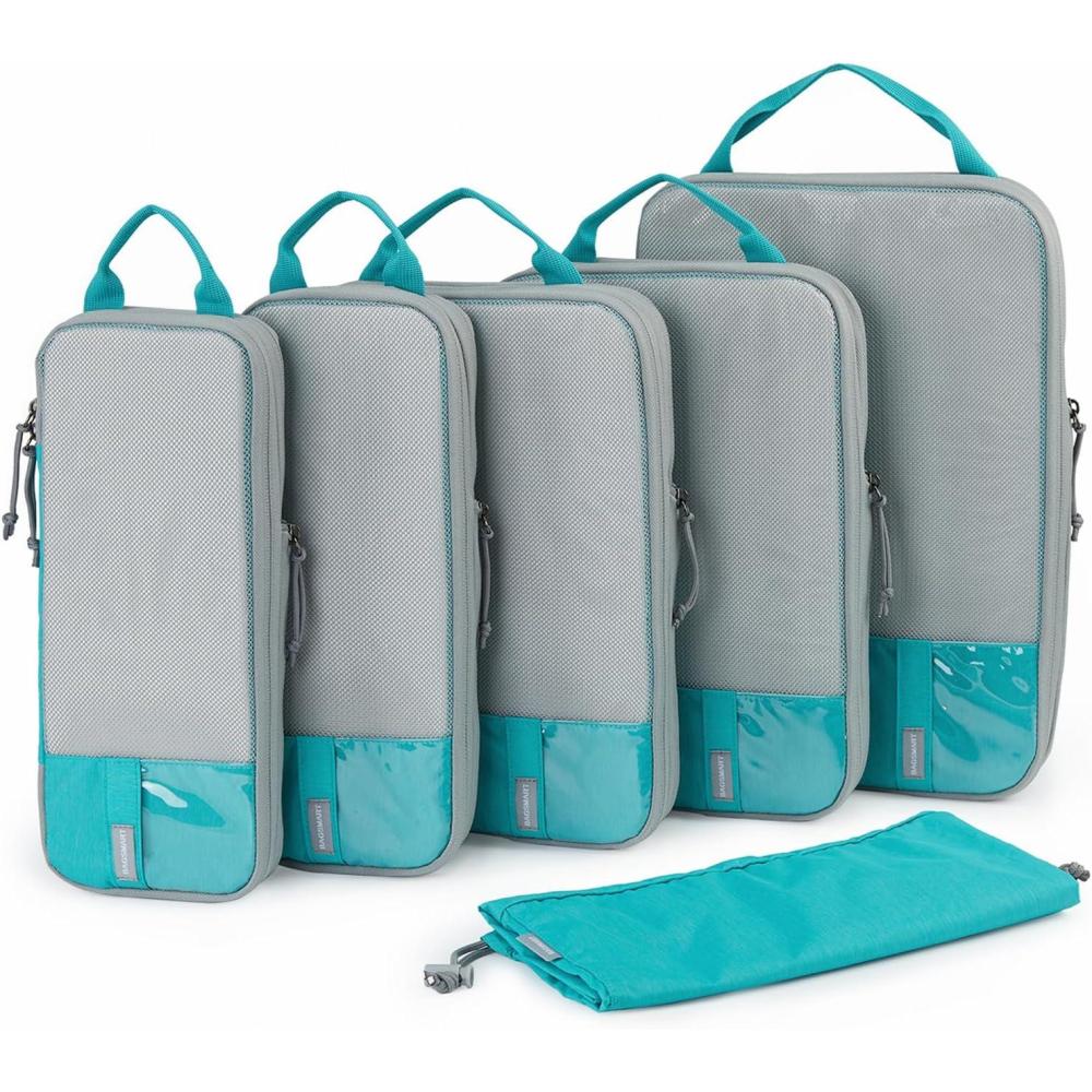 imageBAGSMART 6 Set 4 Set2 Set Compression Packing Cubes for Travel Lightweight Luggage Organizer Bags Durable Space Saver Bags Travel EssentialsCyan