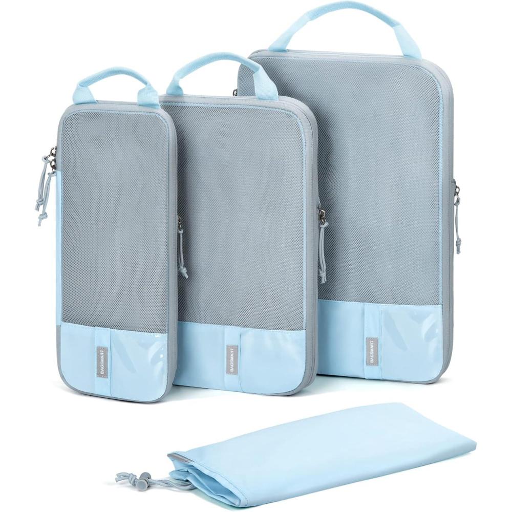 imageBAGSMART 6 Set 4 Set2 Set Compression Packing Cubes for Travel Lightweight Luggage Organizer Bags Durable Space Saver Bags Travel EssentialsLight Blue