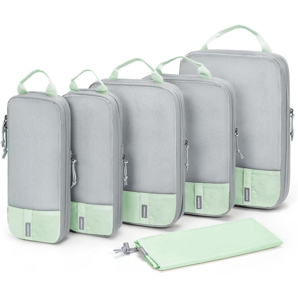 imageBAGSMART 6 Set 4 Set2 Set Compression Packing Cubes for Travel Lightweight Luggage Organizer Bags Durable Space Saver Bags Travel EssentialsLime Cream