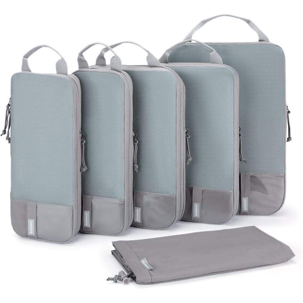 imageBAGSMART 6 Set 4 Set2 Set Compression Packing Cubes for Travel Lightweight Luggage Organizer Bags Durable Space Saver Bags Travel EssentialsStorm Front Grey