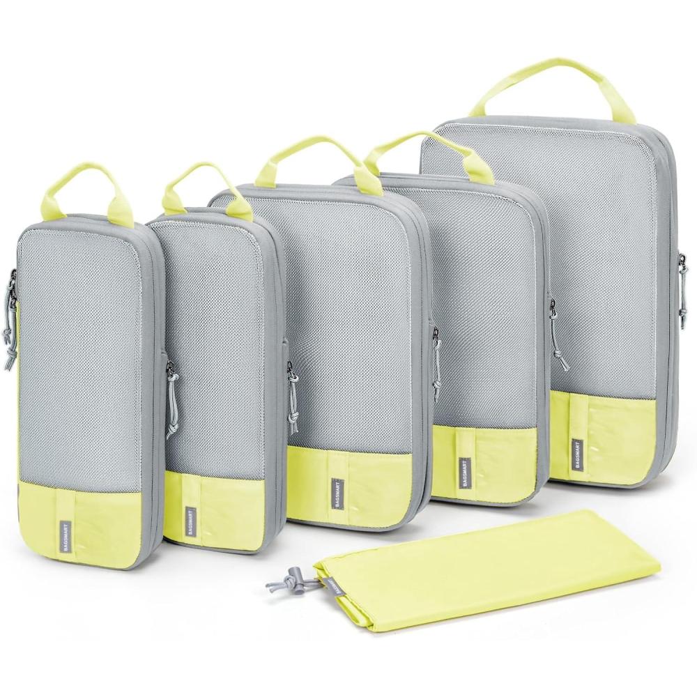 imageBAGSMART 6 Set 4 Set2 Set Compression Packing Cubes for Travel Lightweight Luggage Organizer Bags Durable Space Saver Bags Travel EssentialsSunray Yellow