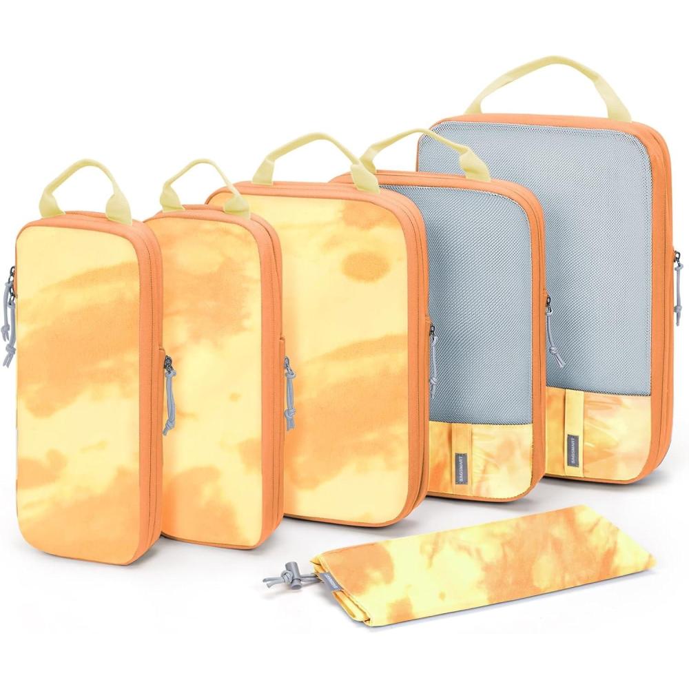 imageBAGSMART 6 Set 4 Set2 Set Compression Packing Cubes for Travel Lightweight Luggage Organizer Bags Durable Space Saver Bags Travel EssentialsTiedye Sunset