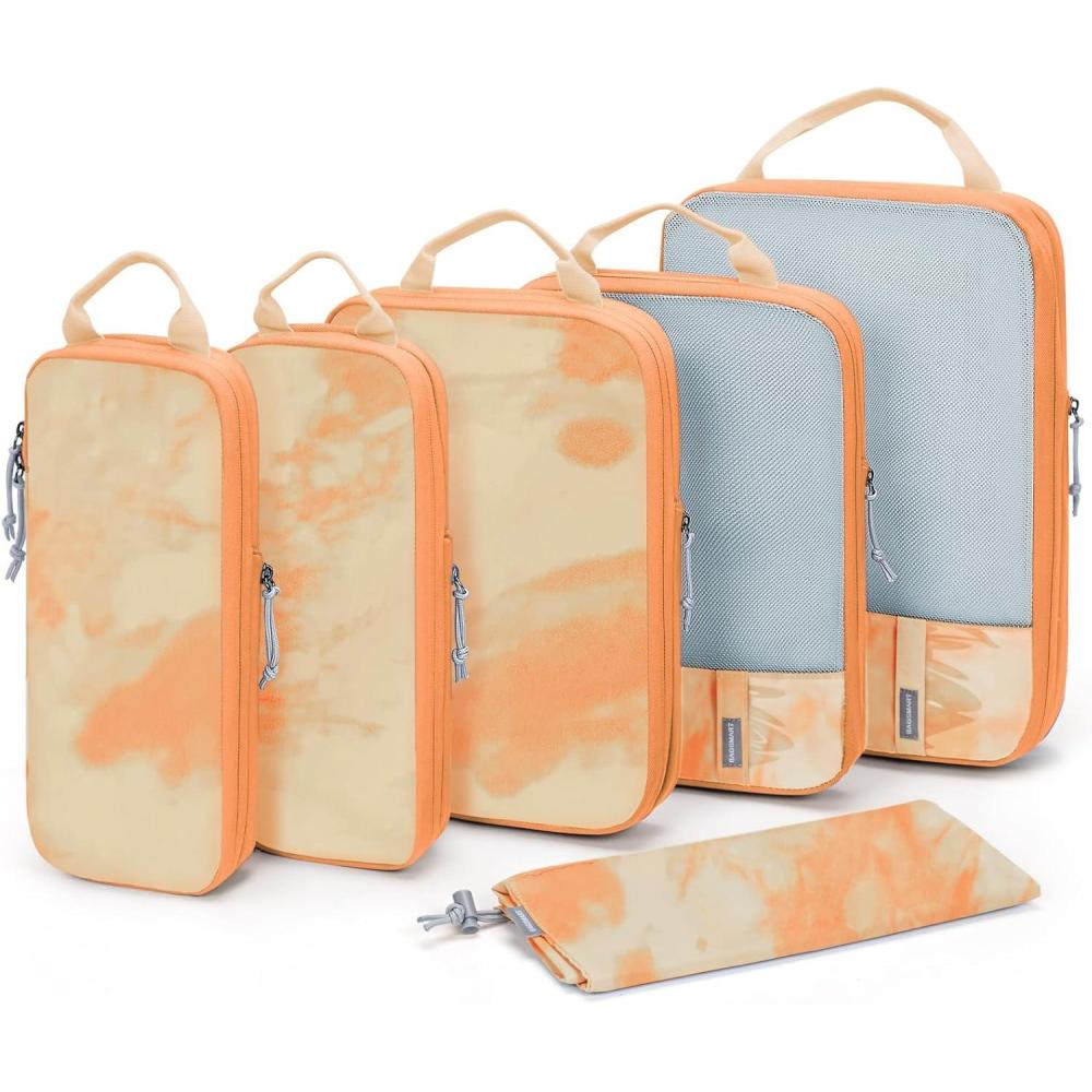 imageBAGSMART 6 Set 4 Set2 Set Compression Packing Cubes for Travel Lightweight Luggage Organizer Bags Durable Space Saver Bags Travel EssentialsTiedyed Fallen Leaves