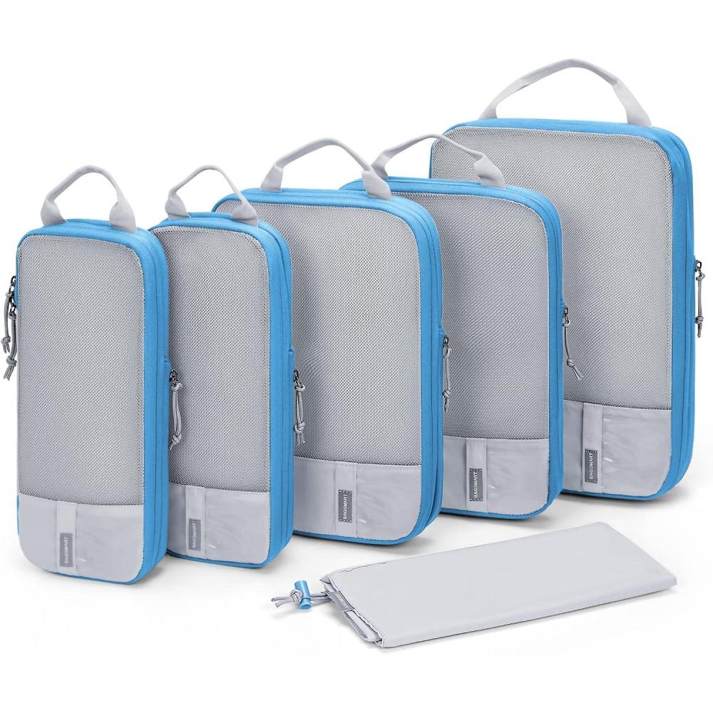 imageBAGSMART 6 Set 4 Set2 Set Compression Packing Cubes for Travel Lightweight Luggage Organizer Bags Durable Space Saver Bags Travel EssentialsWhite Blue