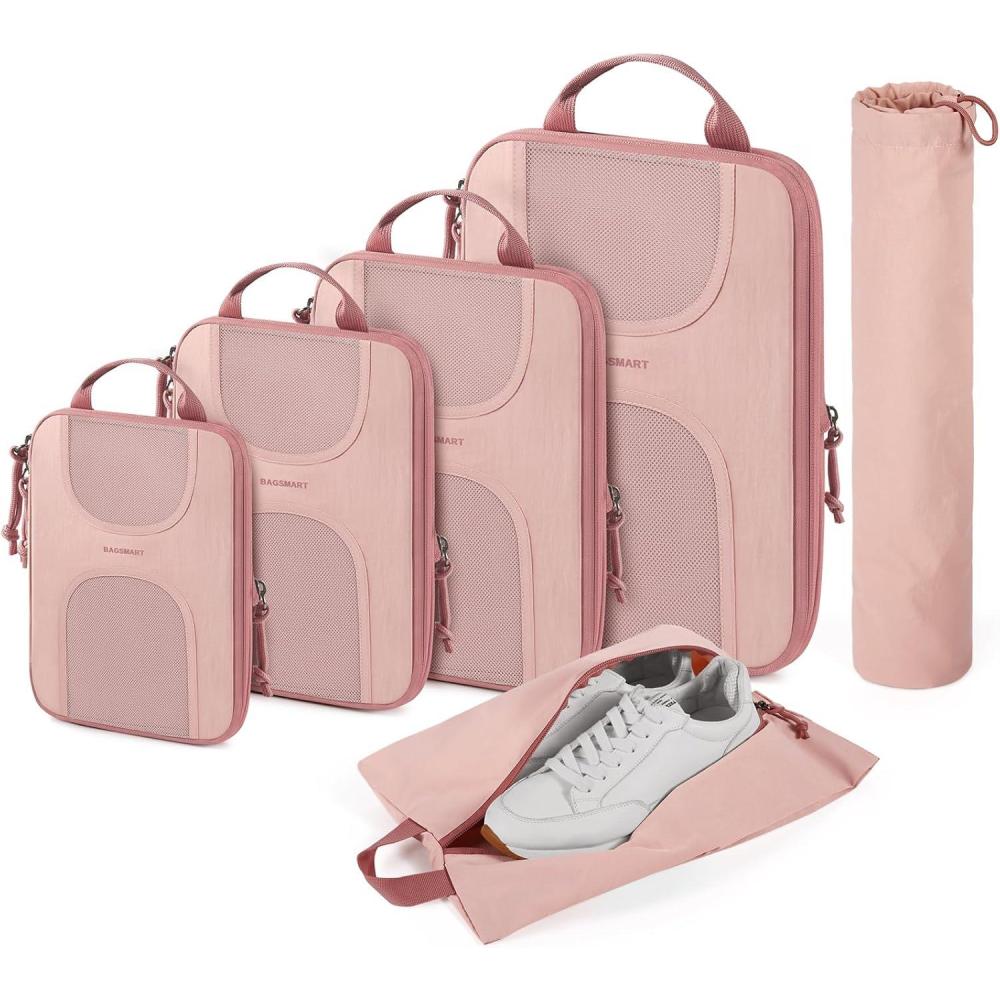 imageBAGSMART 6 Set Packing Cubes for Suitcases Lightweight Suitcase Organizers ampamp Compression Travel Cubes02Baby Pink