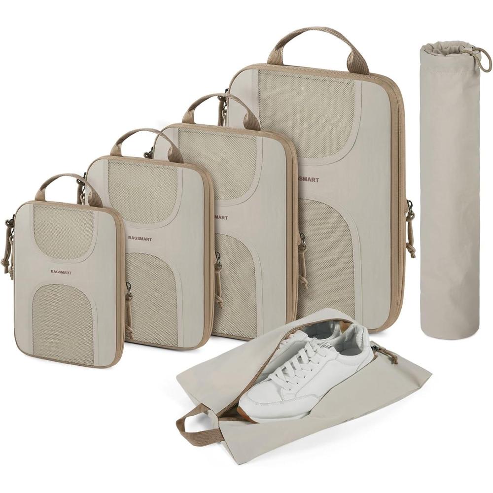 imageBAGSMART 6 Set Packing Cubes for Suitcases Lightweight Suitcase Organizers ampamp Compression Travel Cubes05Camel