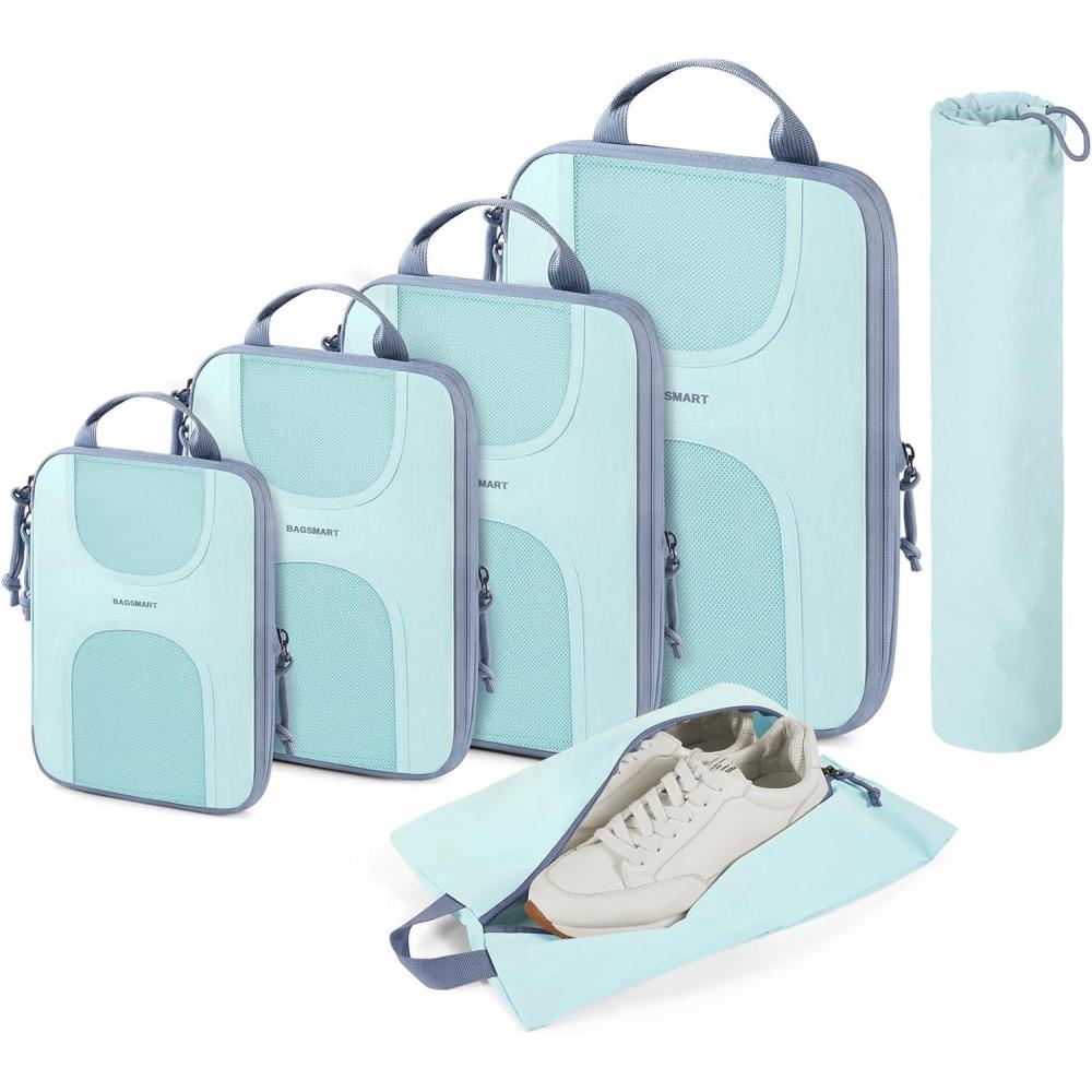 imageBAGSMART 6 Set Packing Cubes for Suitcases Lightweight Suitcase Organizers ampamp Compression Travel Cubes06Sky Blue