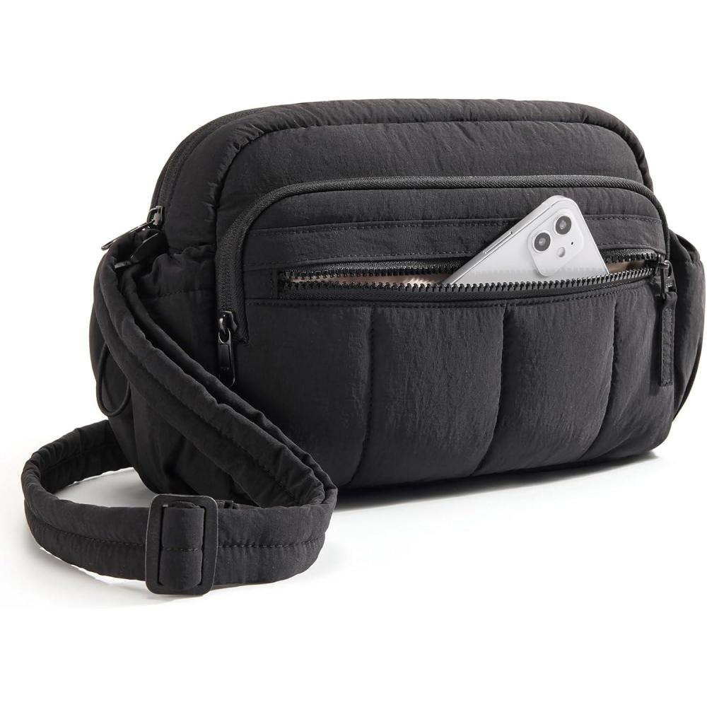 imageBAGSMART Anti Theft Crossbody Bags for Women Travel Purse Medium Quilted Puffy cross body bag Handbags Shoulder Purses Baby PinkmediumBlack1