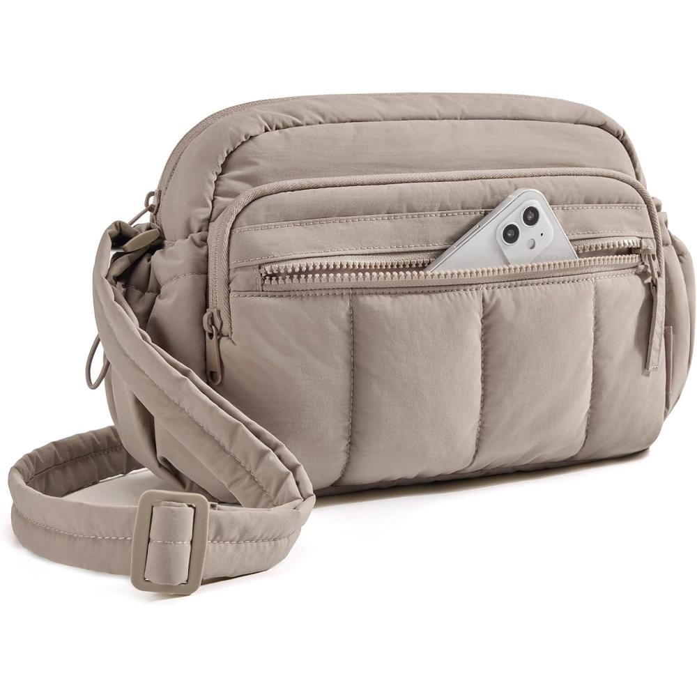 imageBAGSMART Anti Theft Crossbody Bags for Women Travel Purse Medium Quilted Puffy cross body bag Handbags Shoulder Purses Baby PinkmediumBrown1
