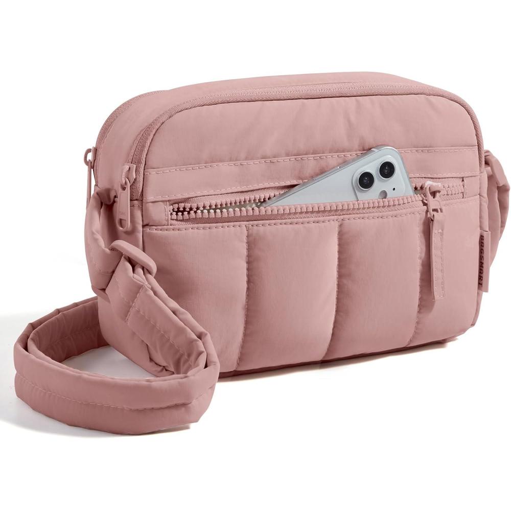 imageBAGSMART Anti Theft Crossbody Bags for Women Travel Purse Medium Quilted Puffy cross body bag Handbags Shoulder Purses Baby PinkmediumDark Pink