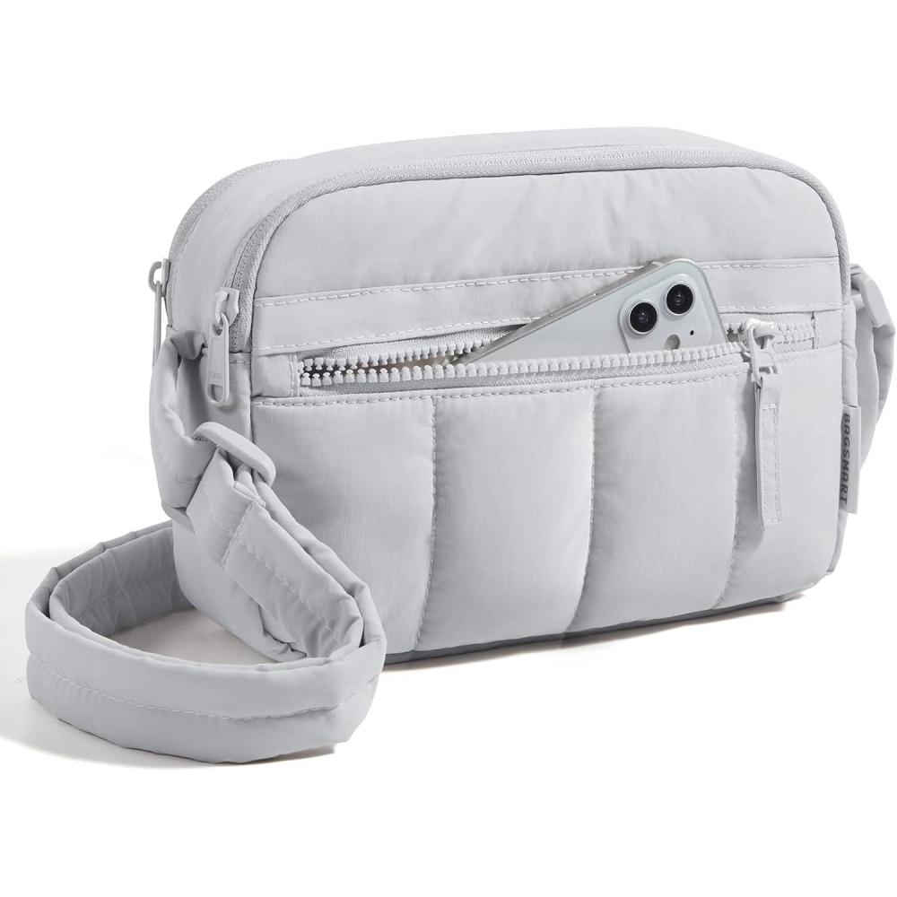 imageBAGSMART Anti Theft Crossbody Bags for Women Travel Purse Medium Quilted Puffy cross body bag Handbags Shoulder Purses Baby PinkmediumLight Gray