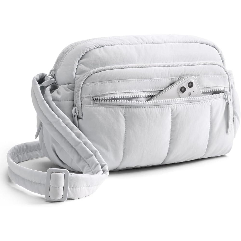 imageBAGSMART Anti Theft Crossbody Bags for Women Travel Purse Medium Quilted Puffy cross body bag Handbags Shoulder Purses Baby PinkmediumLight Gray1