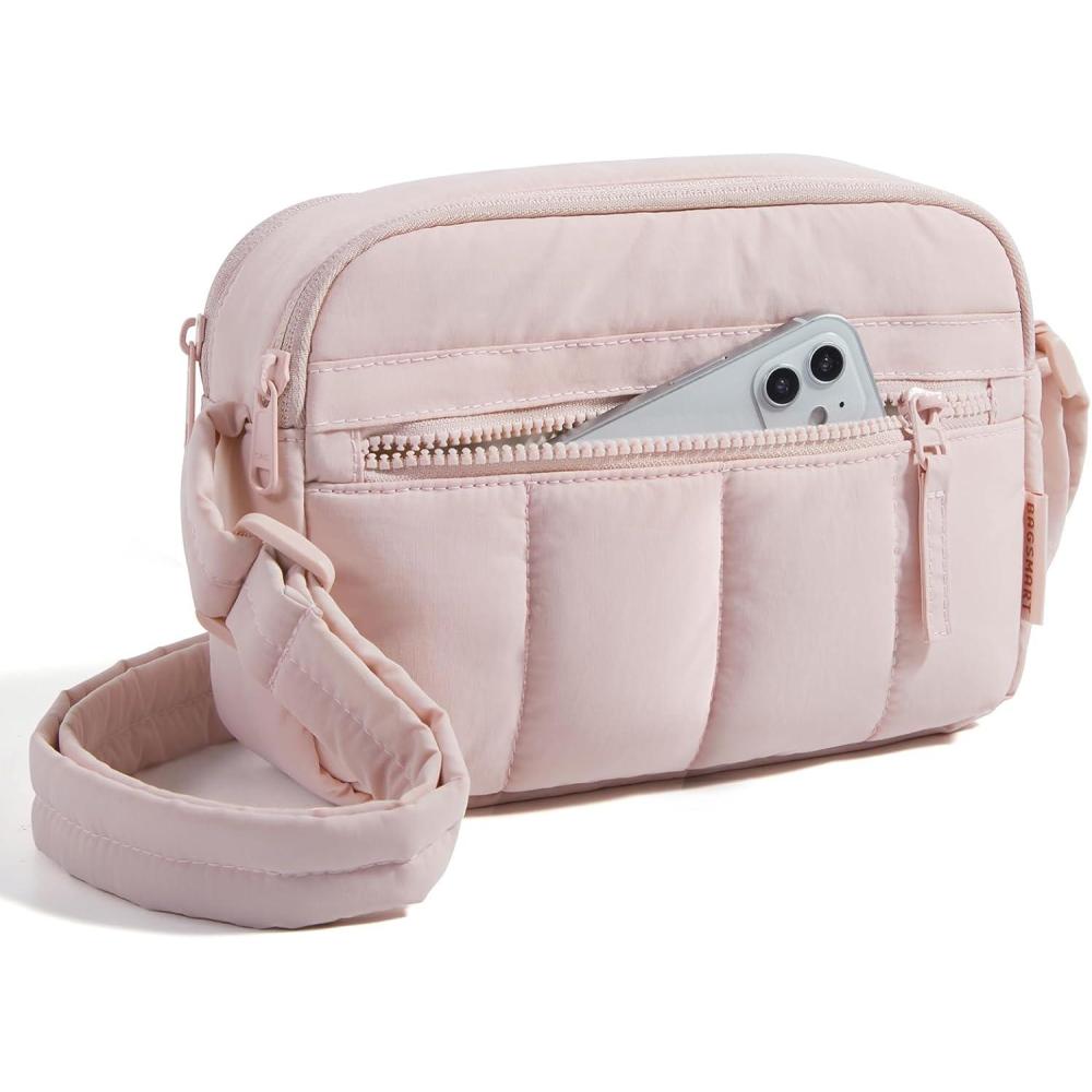 imageBAGSMART Anti Theft Crossbody Bags for Women Travel Purse Medium Quilted Puffy cross body bag Handbags Shoulder Purses BrownmediumBaby Pink