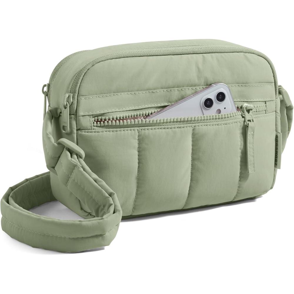 imageBAGSMART Anti Theft Crossbody Bags for Women Travel Purse Medium Quilted Puffy cross body bag Handbags Shoulder Purses BrownmediumGreen
