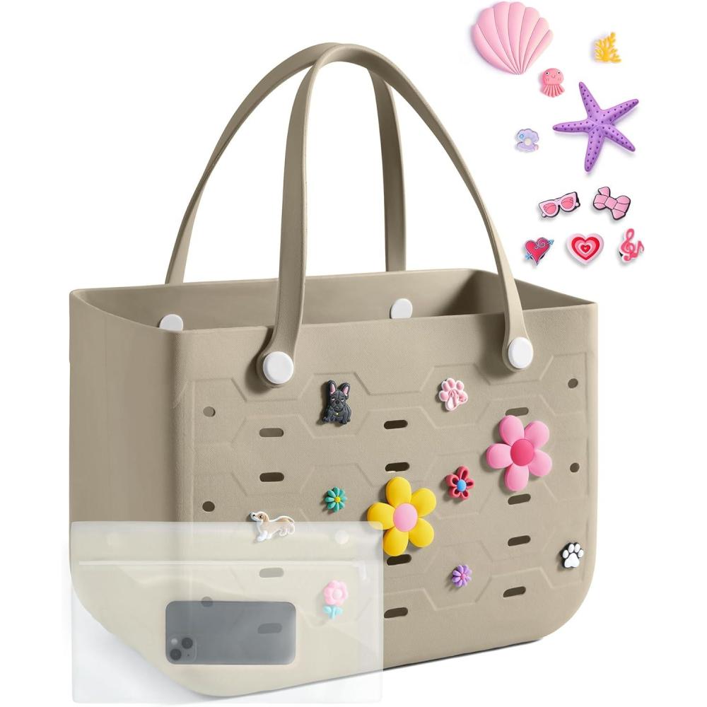 imageBAGSMART Beach Bag for Women Waterresistant Rubber Tote Bag Sandproof Vacation Essentials for Summer Swim Cruise PoolLcamel