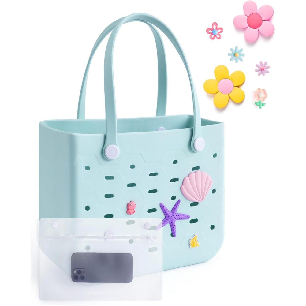 imageBAGSMART Beach Bag for Women Waterresistant Rubber Tote Bag Sandproof Vacation Essentials for Summer Swim Cruise PoolMblue