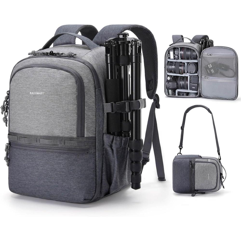 imageBAGSMART Camera Backpack DSLR SLR Small Camera Bags for Photographers Compatible for Sony Canon Nikon Shoulder Strap 2in1 Travel Backpack Fits 129quot iPad BlackGray