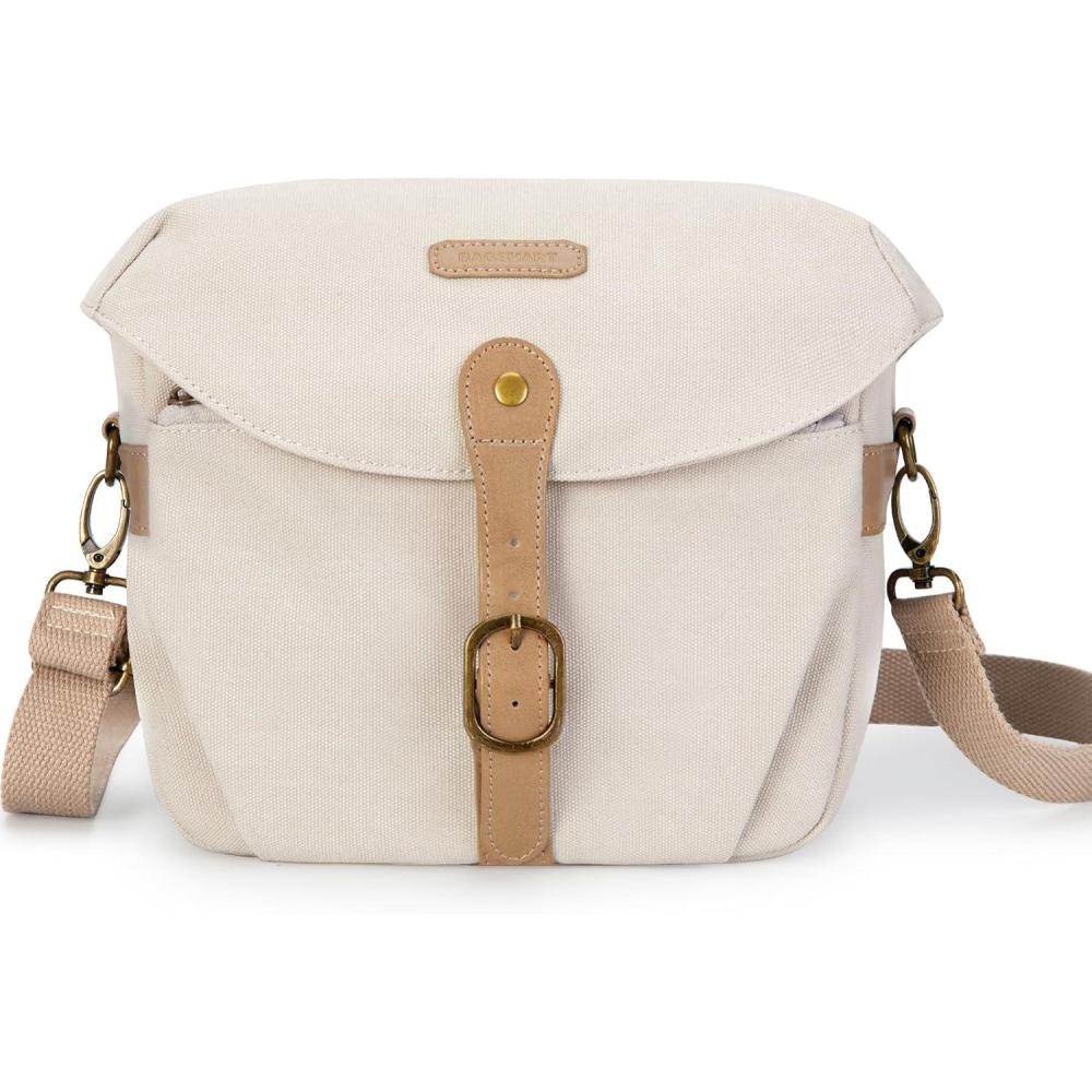 imageBAGSMART Camera Bag SLR DSLR Canvas Crossbody Camera Case Compact Camera Shoulder Bag with Rain Cover for Women and Men Black02Ivory White