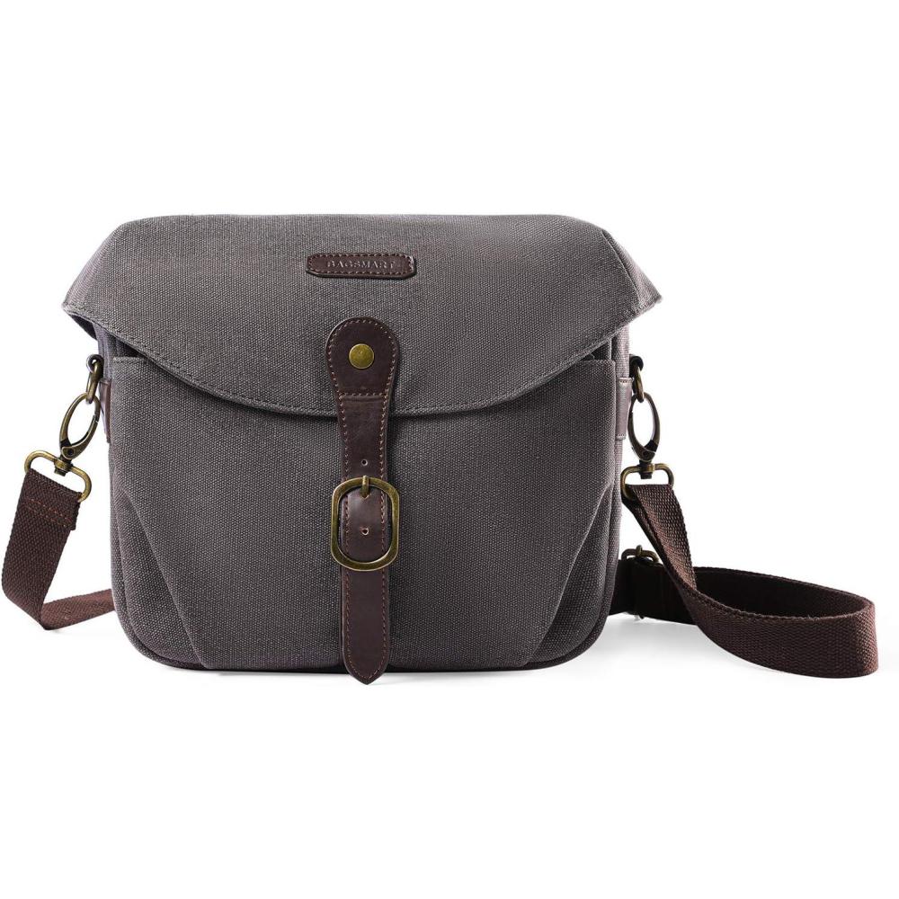 imageBAGSMART Camera Bag SLR DSLR Canvas Crossbody Camera Case Compact Camera Shoulder Bag with Rain Cover for Women and Men Black03Gray