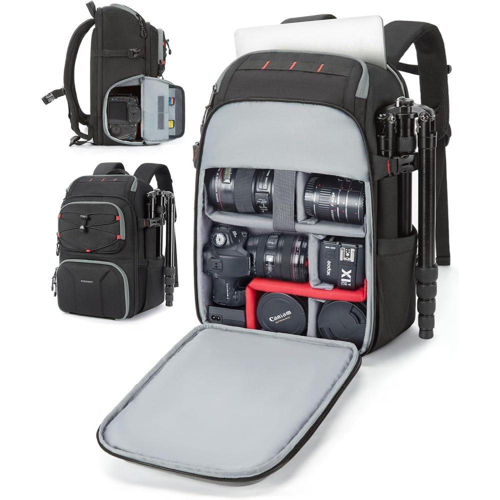 imageBAGSMART Camera Bag for Photographers Professional Camera Bag Fits up to 156quot Laptop DSLRDronesTripod Camera Case with Rain Cover BlackLight Black
