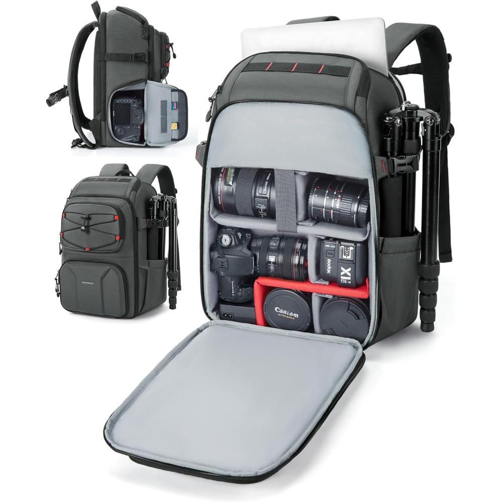 imageBAGSMART Camera Bag for Photographers Professional Camera Bag Fits up to 156quot Laptop DSLRDronesTripod Camera Case with Rain Cover BlackLight Grey
