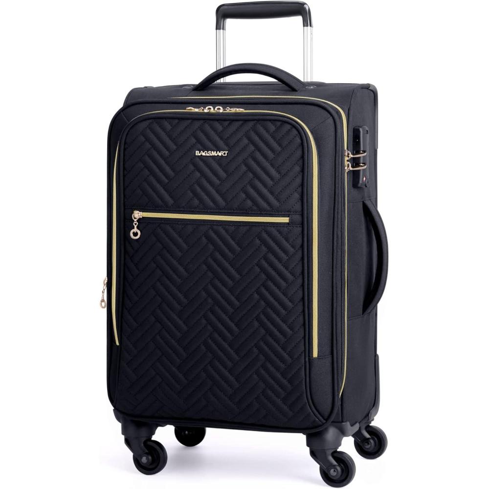 imageBAGSMART Carry On Luggage 20 InchSoftside Expandable Suitcase with Spinner Wheels Luggage 22x14x9 Airline Approved Rolling Lightweight Suitcases for Women Men Compact CarryOn BlackBlack