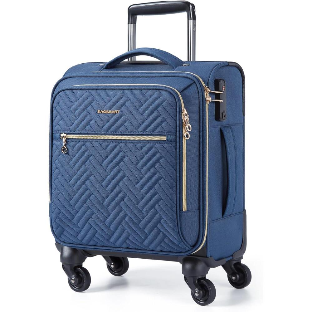 imageBAGSMART Carry On Luggage 20 InchSoftside Expandable Suitcase with Spinner Wheels Luggage 22x14x9 Airline Approved Rolling Lightweight Suitcases for Women Men Compact CarryOn BlackUnderseatDark Blue