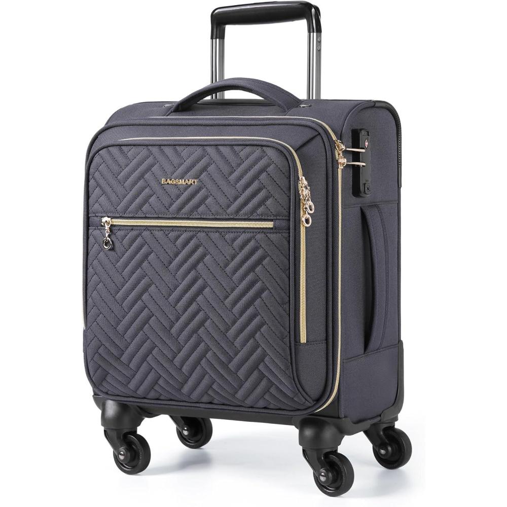 imageBAGSMART Carry On Luggage 20 InchSoftside Expandable Suitcase with Spinner Wheels Luggage 22x14x9 Airline Approved Rolling Lightweight Suitcases for Women Men Compact CarryOn BlackUnderseatGrey