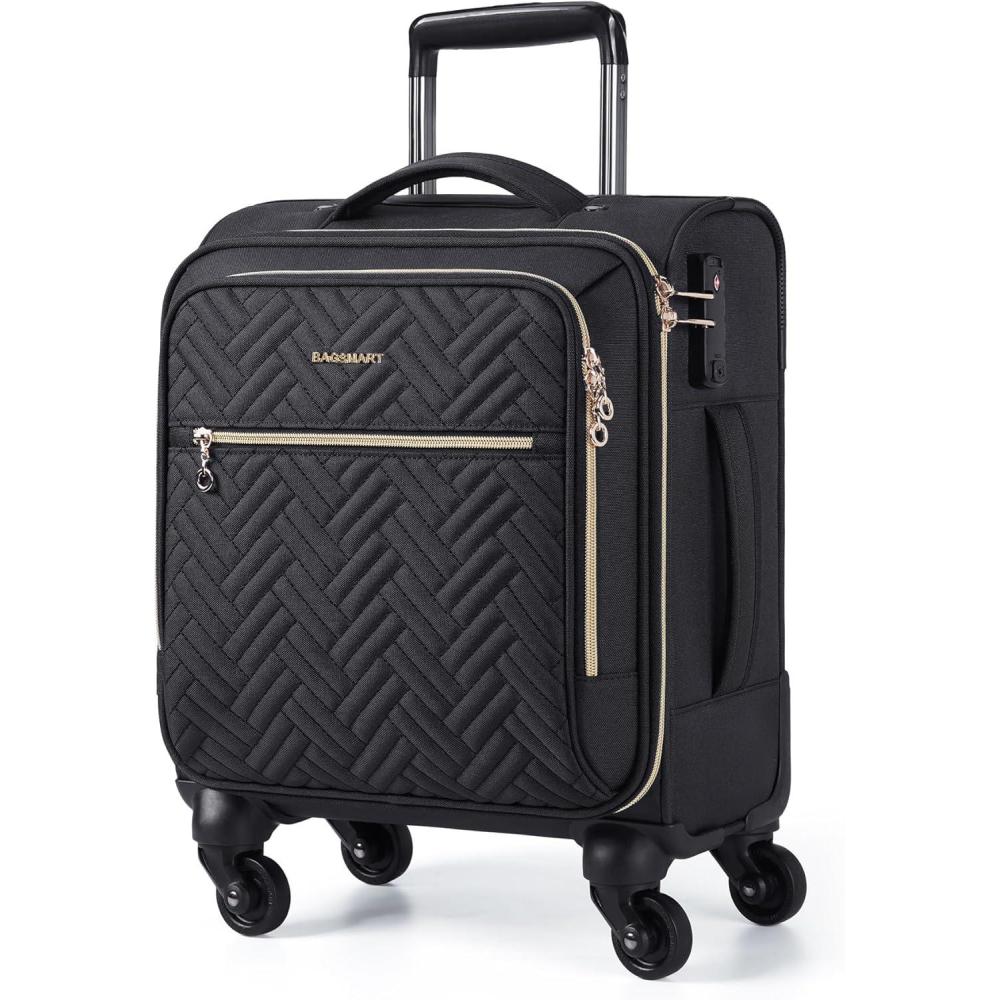 imageBAGSMART Carry On Luggage 20 InchSoftside Expandable Suitcase with Spinner Wheels Luggage 22x14x9 Airline Approved Rolling Lightweight Suitcases for Women Men Compact CarryOn BlackUnderseatBlack