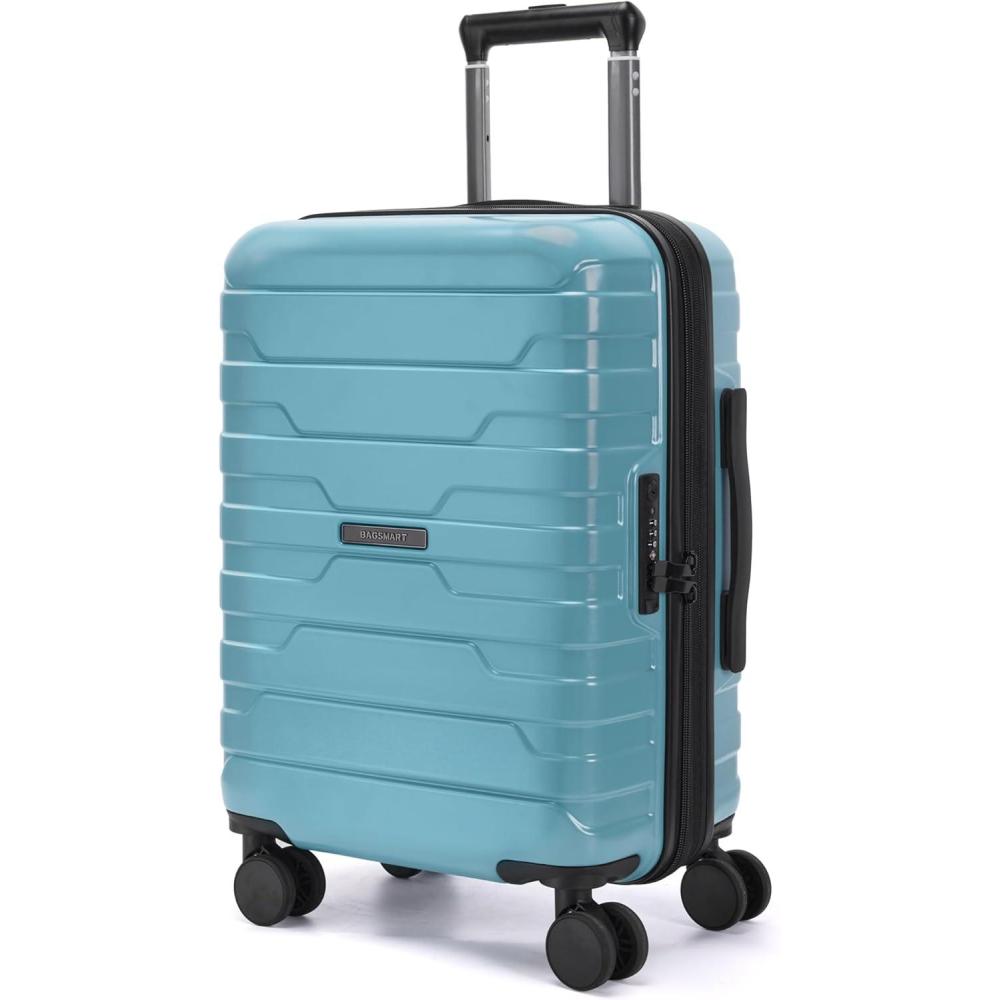 imageBAGSMART Carry On Luggage 22x14x9 Airline Approved with Spinner WheelsLightweight 20 Inch Luggage with TSA LockExpandable Hard Shell Carry On Suitcases for Men WomenRoyal BlueTeal Blue