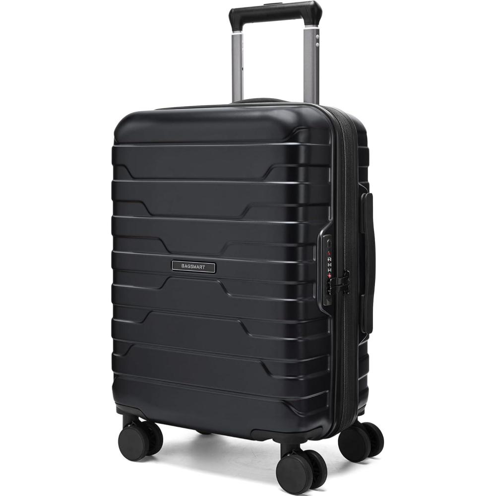 imageBAGSMART Carry On Luggage 22x14x9 Airline Approved with Spinner WheelsLightweight 20 Inch Luggage with TSA LockExpandable Hard Shell Carry On Suitcases for Men WomenRoyal BlueBlack