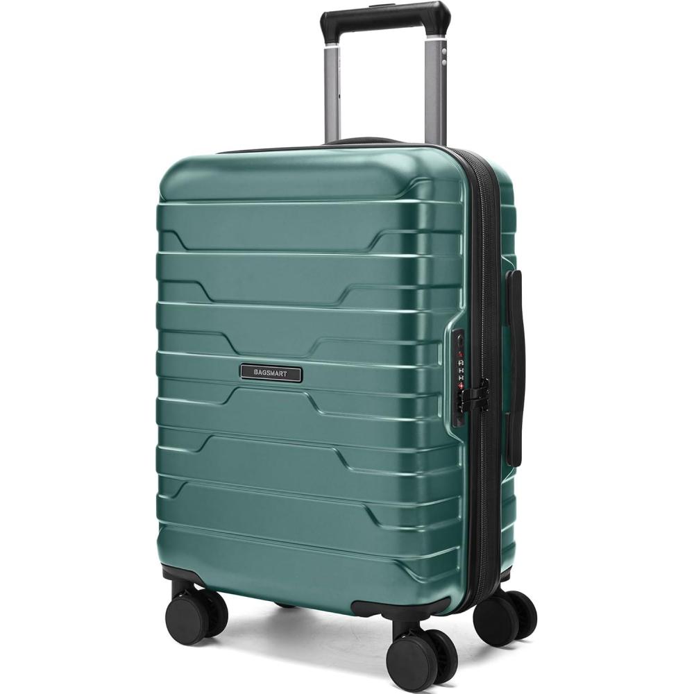 imageBAGSMART Carry On Luggage 22x14x9 Airline Approved with Spinner WheelsLightweight 20 Inch Luggage with TSA LockExpandable Hard Shell Carry On Suitcases for Men WomenRoyal BluePine Green