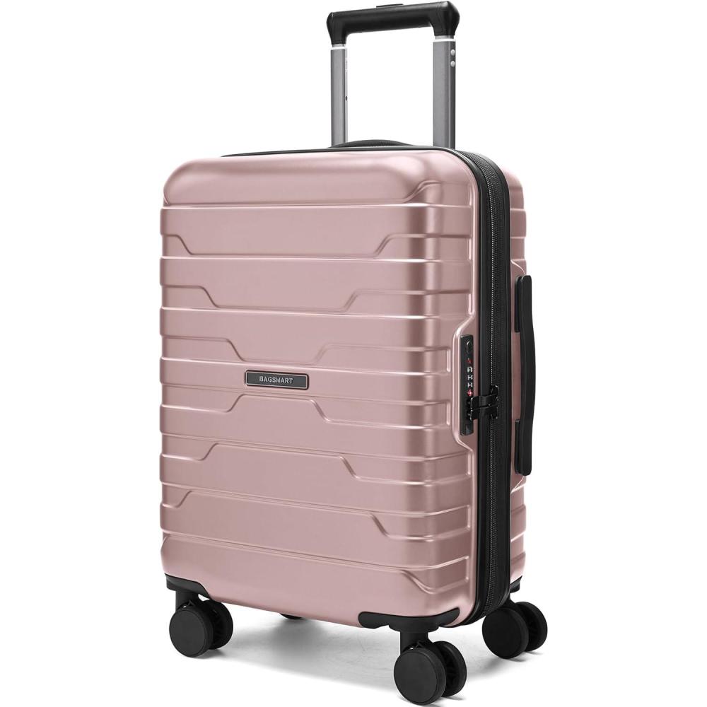 imageBAGSMART Carry On Luggage 22x14x9 Airline Approved with Spinner WheelsLightweight 20 Inch Luggage with TSA LockExpandable Hard Shell Carry On Suitcases for Men WomenRoyal BlueRose Gold