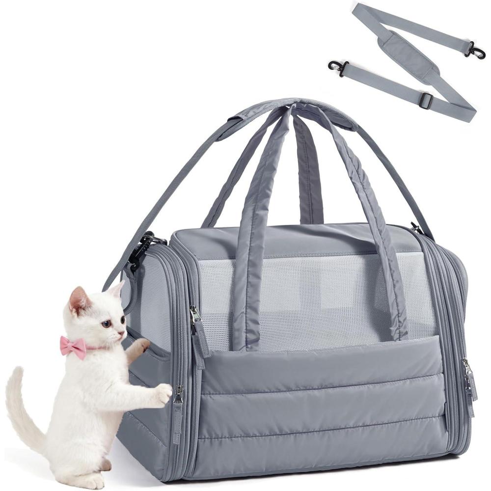 imageBAGSMART Cat Carrier SoftSided Pet Carrier for Small Medium Cats Dogs Puppy Quilted Collapsible Puffy Travel Bag Up to 20 Lbs PinkDark Grey