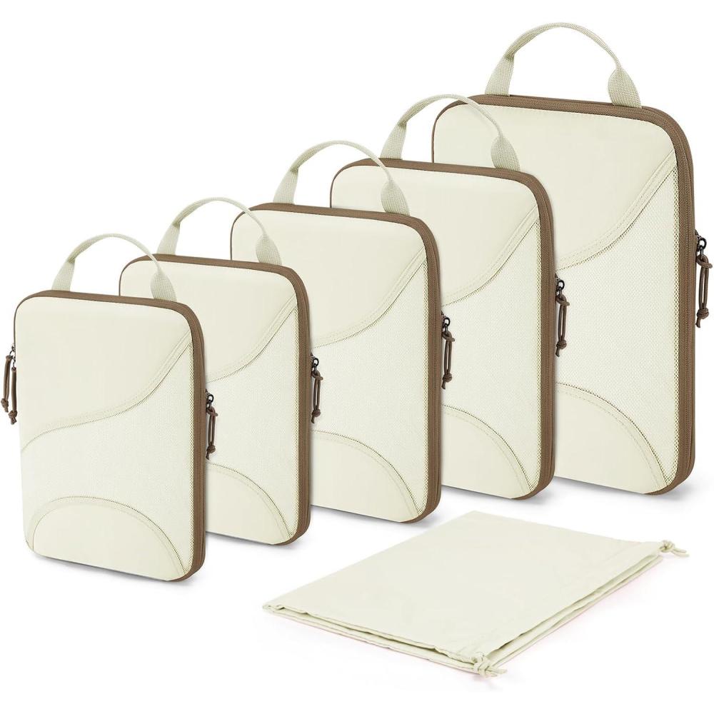 imageBAGSMART Compression Packing Cubes  6 Set Travel Packing Cubes for Suitcases Compression Suitcase Organizers with Shoe Bag05White Opal