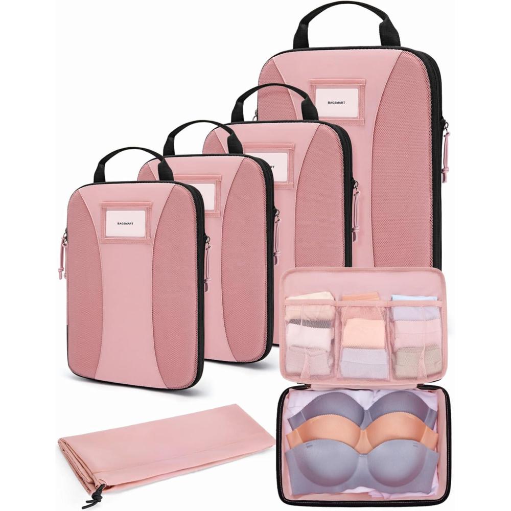 imageBAGSMART Compression Packing Cubes 6 PCS Packing Cubes for Suitcases Travel Bags Organizer for Luggage Lightweight Packing Cube for Travel EssentialsBaby Pink
