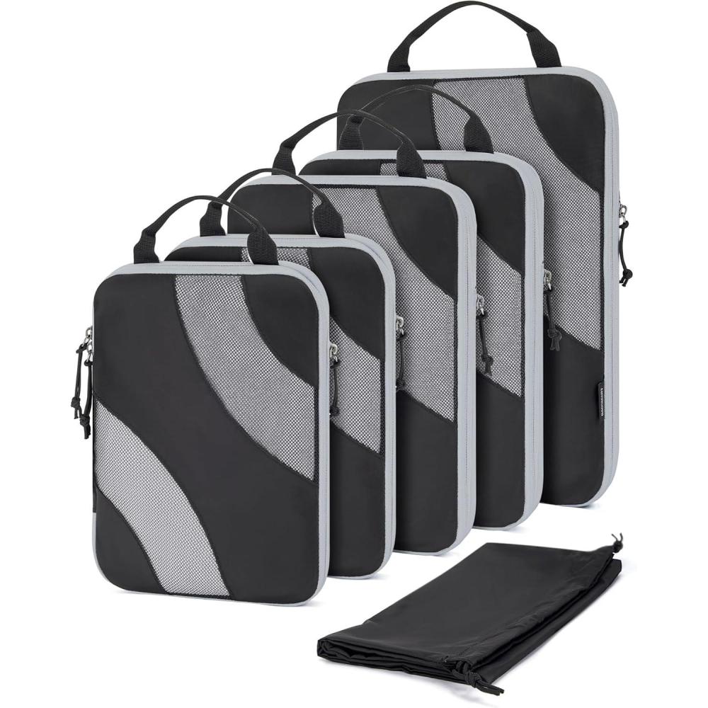 imageBAGSMART Compression Packing Cubes 6 Set4 Set2 Set Travel Packing Cubes for Carry on Suitcases Compression Suitcase Organizers Bag Set ampamp Travel Cubes for Luggage Lightweight Packing Organizers03Black