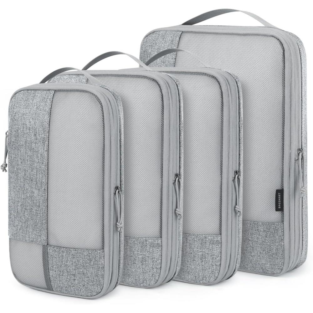 imageBAGSMART Compression Packing Cubes for Travel 6 Set Travel Packing Cubes for Carry on Suitcases Compression Travel Cubes ampamp Suitcase Organizer for Packing with Shoe Bag GreyGrey