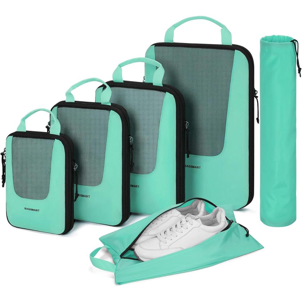 imageBAGSMART Compression Packing Cubes for Travel 6 Set5 Set4 Set Compression Suitcase Organizer Bags Set for Suitcases Travel Essentials Lightweight Packing OrganizersLagoon Blue