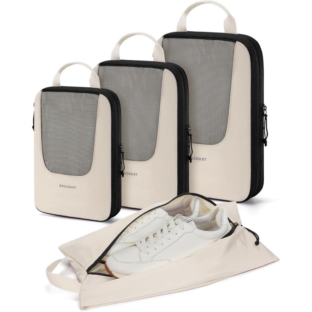imageBAGSMART Compression Packing Cubes for Travel 6 Set5 Set4 Set Compression Suitcase Organizer Bags Set for Suitcases Travel Essentials Lightweight Packing Organizers03Beige